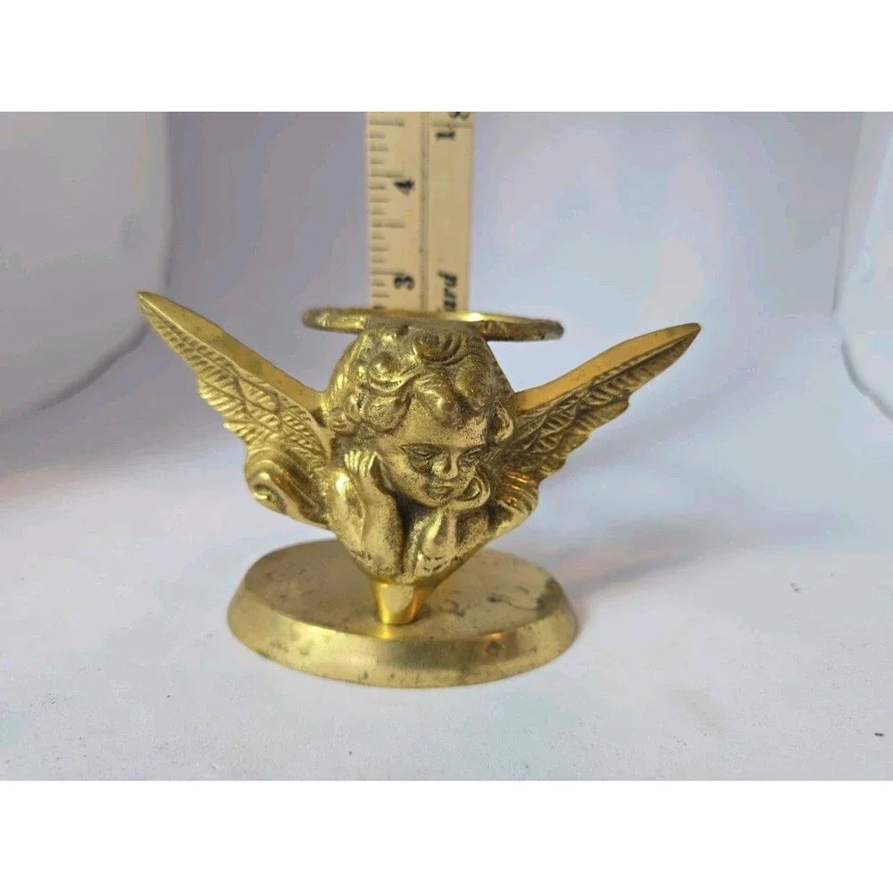 Vintage Cast Brass Angel Cherub Wings Ring/Candle Holder/Decor Piece India